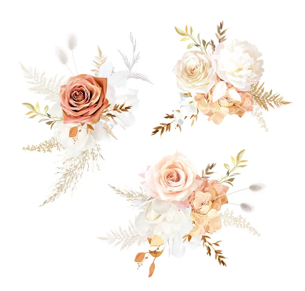 Rust Orange Blush Pink Antique Rose Beige Pale Flowers Creamy — Stock Vector