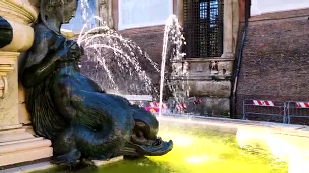 Detalhe Estátua Netuno Cidade Bolonha Itália Dia Ensolarado — Vídeo de Stock