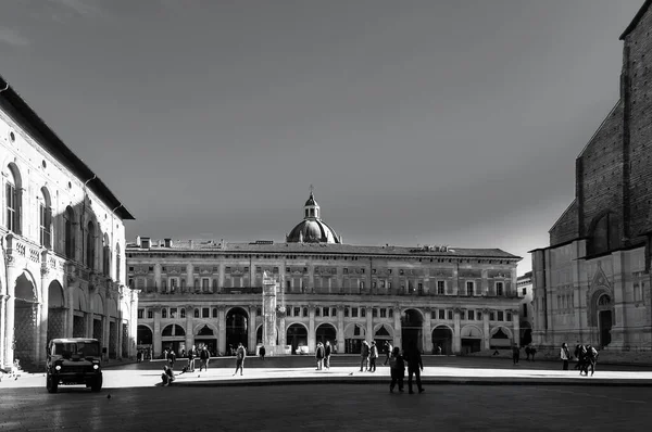 Vista Piazza Maggiore Bolonia Italia Día Soleado Otoño Blanco Negro — Foto de Stock