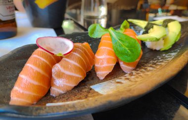 closeup on a portion of sushi in the restaurant