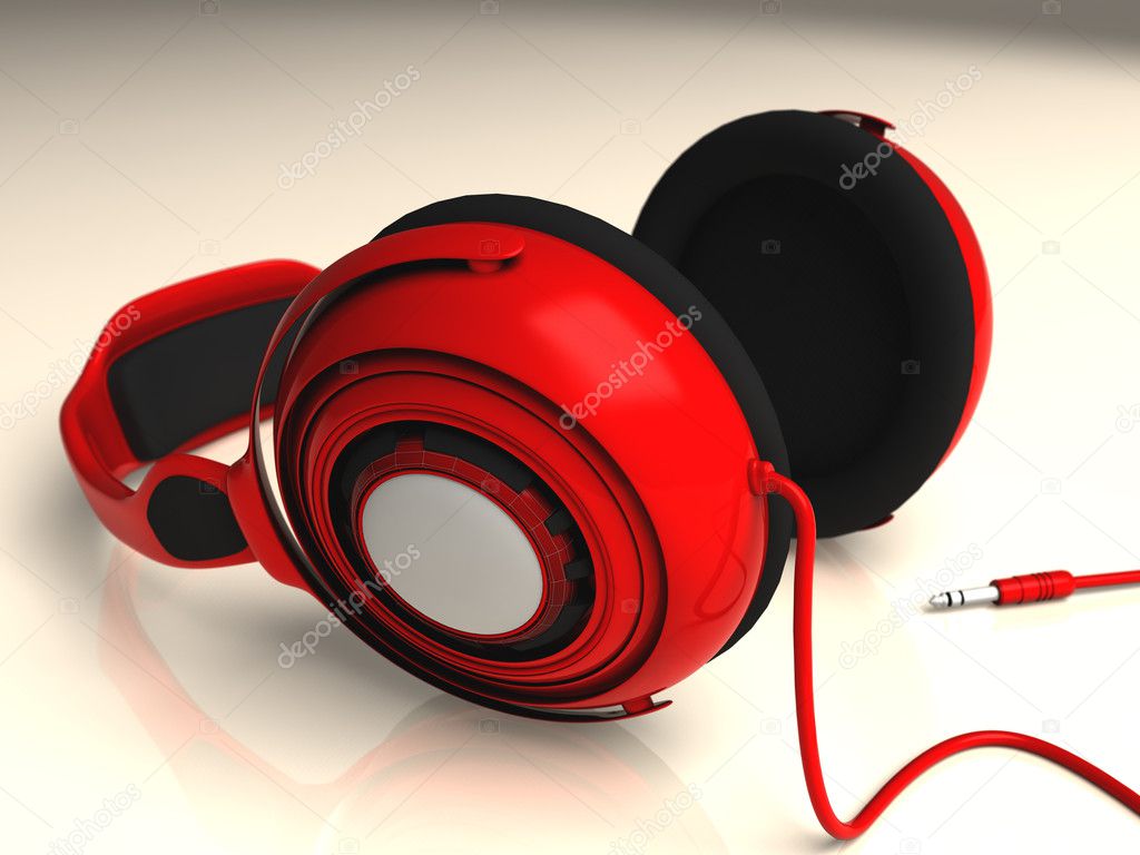 Red headphones isolated on white
