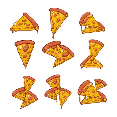 Hand drawn cartoon slice of pizza doodle illustration
