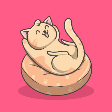 Hand drawn vintage retro cute adorable cat cartoon illustration