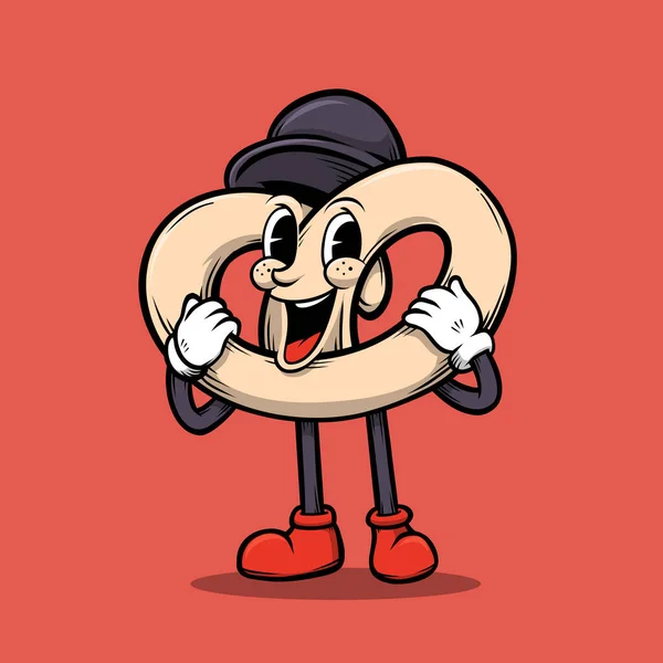 Hand Drawn Retro Vintage Bakery Cartoon Mascot Logo Illustration — Vetor de Stock