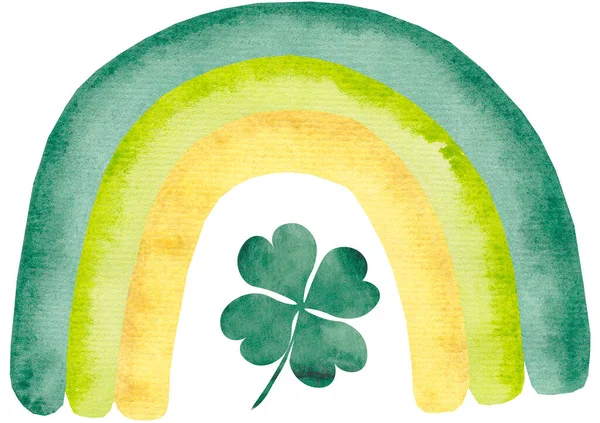 Cute watercolor St. Patrics Day illustration Green and gold st. Patrics Day rainbow, shamrock. Easy for for your designs greeting cards, invitation, scrapbooking, other — Stock Photo, Image
