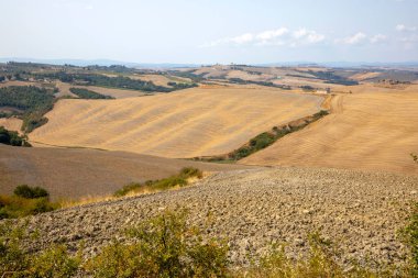 Ascanio (SI), İtalya - 02 Ağustos 2021: Girit Senesi, Asciano, Siena, Toskana, İtalya