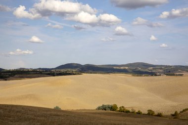 Val d 'Orcia (SI), İtalya - 05 Ağustos 2021: Orcia, Tuscany, İtalya