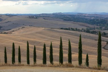 Val d 'Orcia (SI), İtalya - 05 Ağustos 2021: Orcia, Tuscany, İtalya