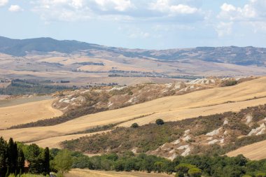 Val d 'Orcia (SI), İtalya - 05 Ağustos 2021: Orcia, Tuscany, İtalya