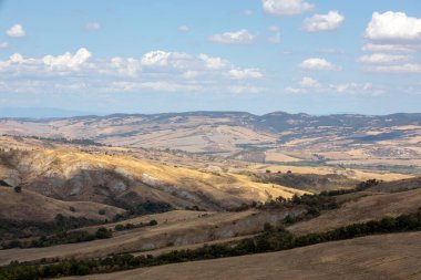 Val d 'Orcia (SI), İtalya - 05 Ağustos 2021: Orcia, Tuscany, İtalya
