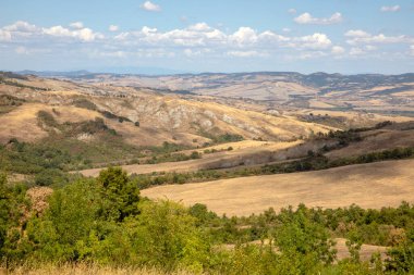 Val d 'Orcia (SI), İtalya - 05 Ağustos 2021: Orcia, Tuscany, İtalya