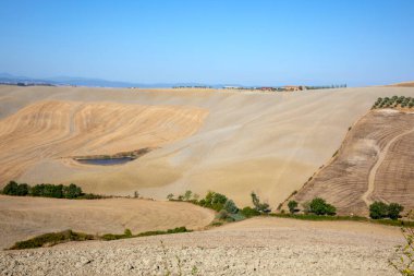 Val d 'Orcia (SI), İtalya - 05 Ağustos 2021: Orcia, Tuscany, İtalya
