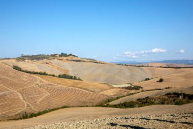 Val d 'Orcia (SI), İtalya - 05 Ağustos 2021: Orcia, Tuscany, İtalya