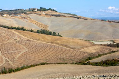 Val d 'Orcia (SI), İtalya - 05 Ağustos 2021: Orcia, Tuscany, İtalya