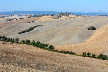 Val d 'Orcia (SI), İtalya - 05 Ağustos 2021: Orcia, Tuscany, İtalya