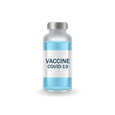 Vector illustration of a glass bottle with a medicine for the virus.