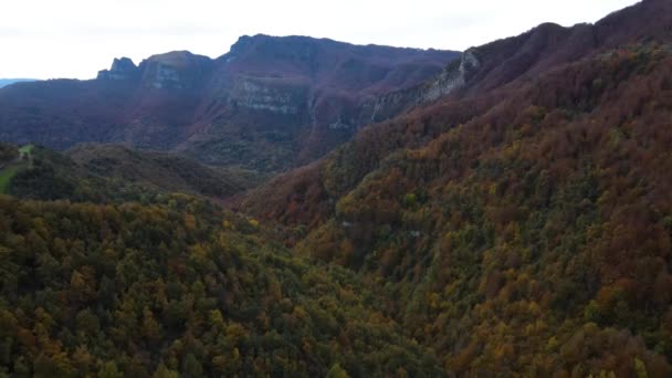 Scena Aerea Con Drone Del Paesaggio Autunnale Puigsacalm Peak Garrotxa — Video Stock