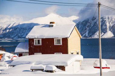 Lofoten Adaları 'nda kış, Kuzey, Norveç.