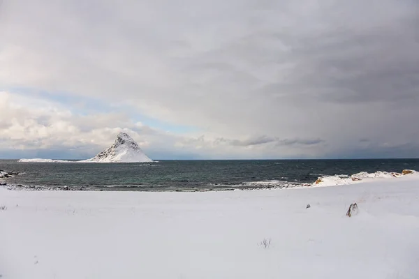 Invierno Bleik Beach Islas Lofoten Norte Noruega — Foto de Stock