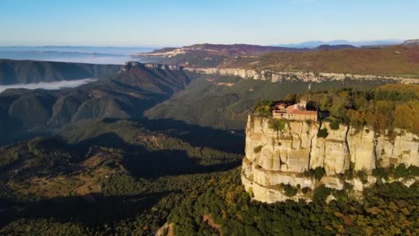 Santuari Del Far Selva Girona Spanya Daki Sonbahar Manzarasının Insansız — Stok video