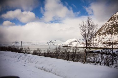 Lofoten Adaları 'nda kış, Kuzey, Norveç.