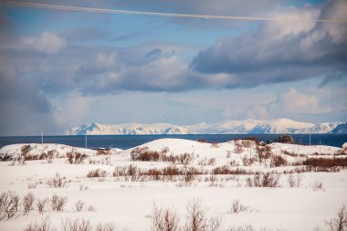 Lofoten Adaları 'nda kış, Kuzey, Norveç.