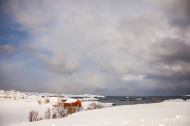 Lofoten Adaları 'nda kış, Kuzey, Norveç.