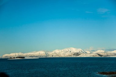 Lofoten Adaları 'nda kış, Kuzey, Norveç.