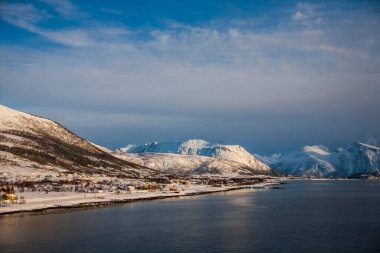 Lofoten Adaları 'nda kış, Kuzey, Norveç.