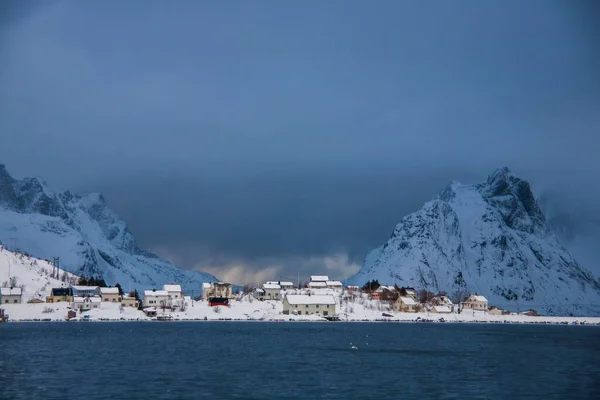 Χειμώνας Στο Reine Lofoten Islands Northern Νορβηγία — Φωτογραφία Αρχείου