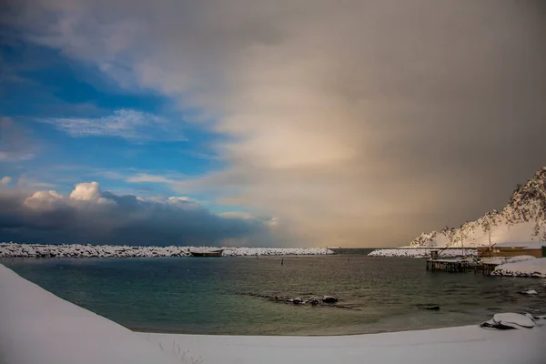 Invierno Bleik Beach Islas Lofoten Norte Noruega — Foto de Stock