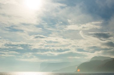 Nordkapp, Norveç 'te sonbahar günbatımı ve manzara