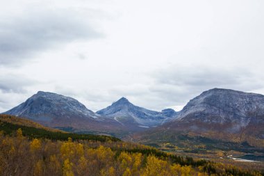 Norveç 'in güneyinde sonbahar manzarası ve dağlar. Avrupa