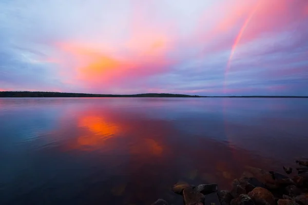 Atardecer Otoño Arco Iris Laponia Norte Finlandia — Foto de Stock