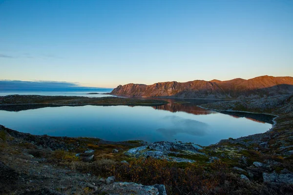 Puesta Sol Paisaje Otoño Nordkapp Noruega — Foto de Stock