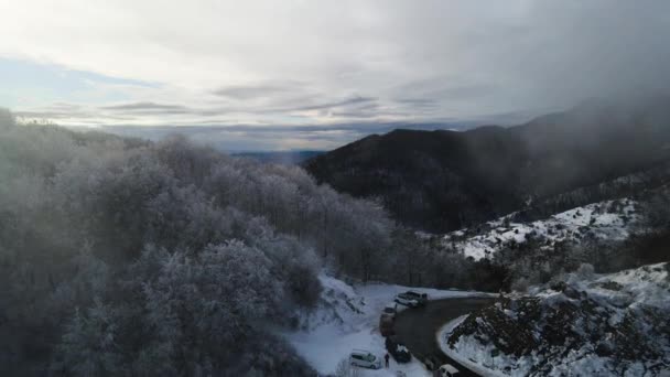 Cena Aérea Com Drone Queda Neve Bracons Garrotxa Girona Espanha — Vídeo de Stock