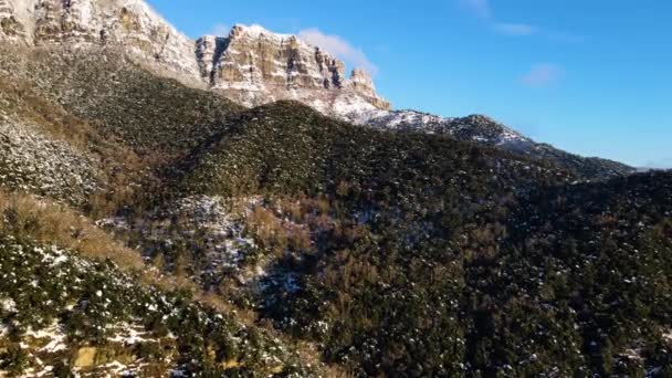 Escena Aérea Con Dron Nevada Pico Puigsacalm Garrotxa Girona España — Vídeos de Stock