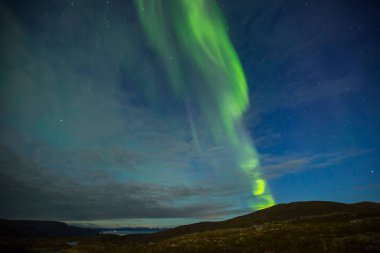 Nordkapp, Kuzey Norveç 'te Kuzey Işıkları. Avrupa.