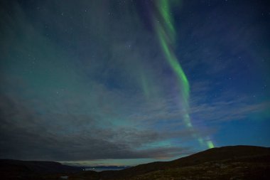 Nordkapp, Kuzey Norveç 'te Kuzey Işıkları. Avrupa.