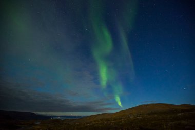 Nordkapp, Kuzey Norveç 'te Kuzey Işıkları. Avrupa.