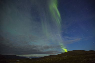 Nordkapp, Kuzey Norveç 'te Kuzey Işıkları. Avrupa.