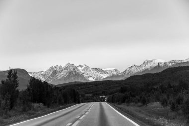 Tromso, Norveç yakınlarında sonbahar manzarası ve yol