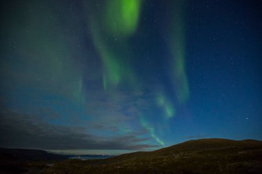 Nordkapp, Kuzey Norveç 'te Kuzey Işıkları. Avrupa.