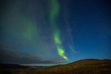 Nordkapp, Kuzey Norveç 'te Kuzey Işıkları. Avrupa.