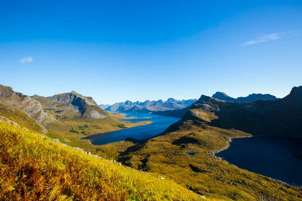 Lofoten Adaları 'ndaki sonbahar manzarası ve plajı. Norveç