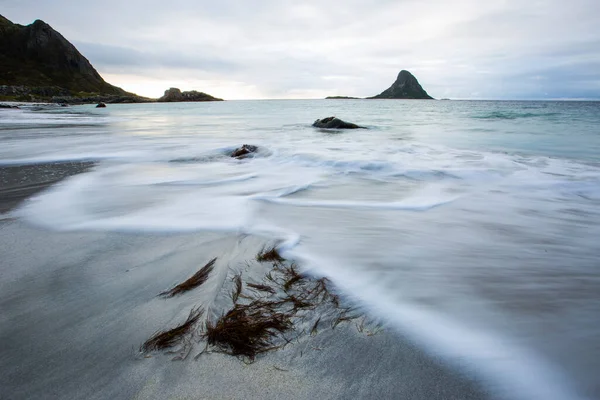 Herbstliche Landschaft Und Strand Auf Den Lofoten Norwegen — Stockfoto