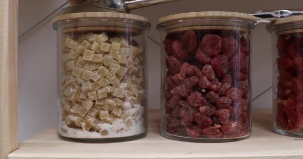 Self Service Bulk Alimenti Biologici Negozio Ecologico Zero Rifiuti Piccola — Video Stock