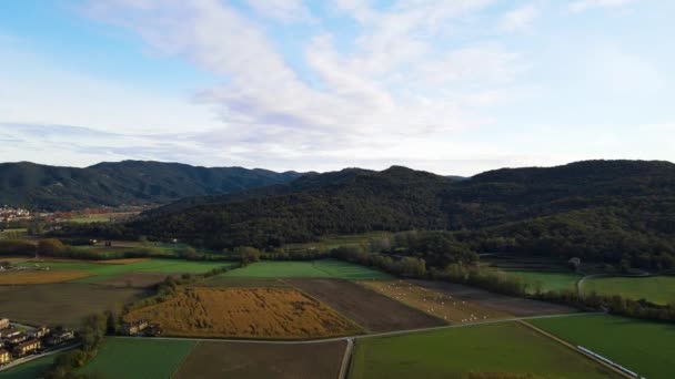 Luchtfoto Met Drone Van Het Herfstlandschap Vall Bas Garrotxa Girona — Stockvideo