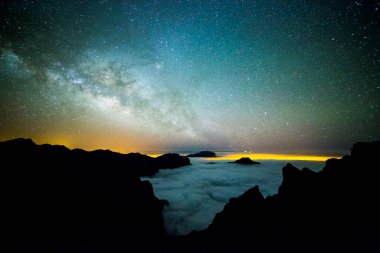 Caldera de Taburiente 'deki Samanyolu, La Palma Adası, Kanarya Adaları, İspanya