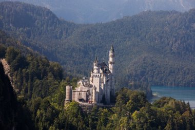 Güney Almanya, Bavyera 'daki Neuschwanstein Kalesi' nde yaz mevsimi. Avrupa